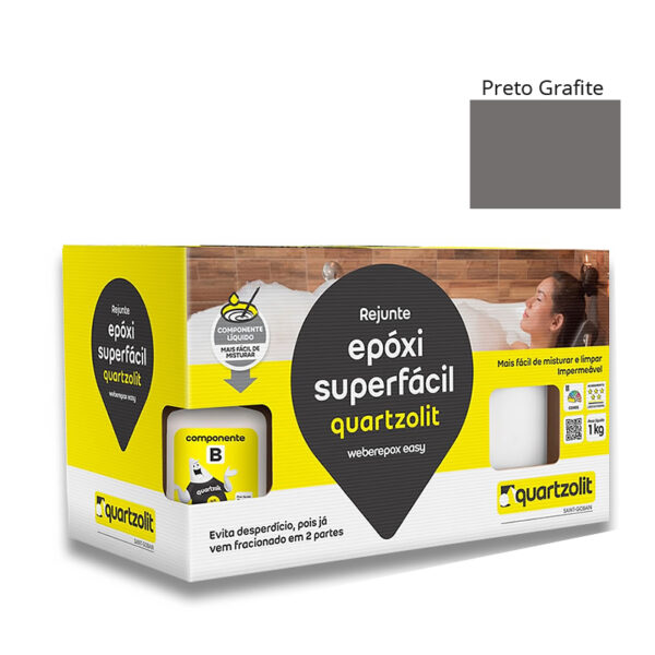 Rejunte Epóxi Preto Grafite Quartzolit Super Fácil 1Kg